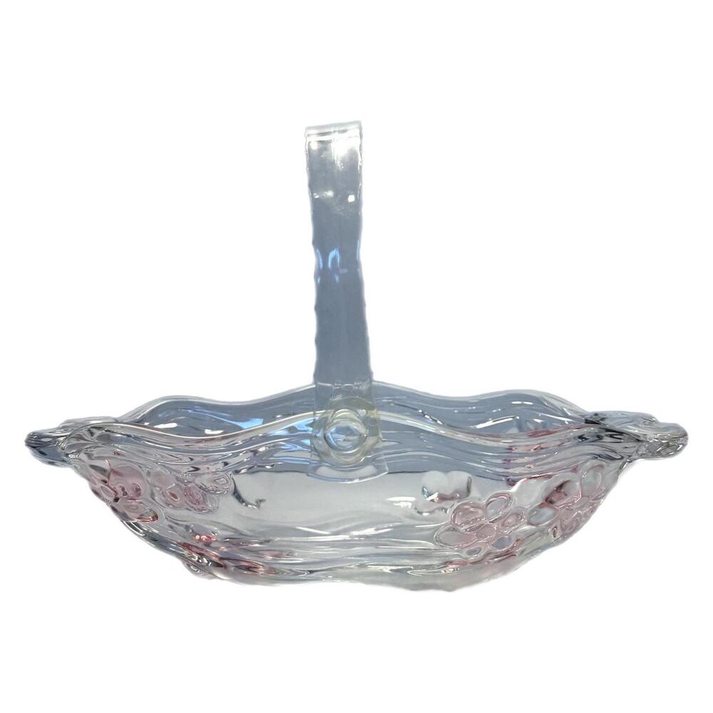 Vintage Mikasa Floral Dance Pink Frost 10” Glass Basket